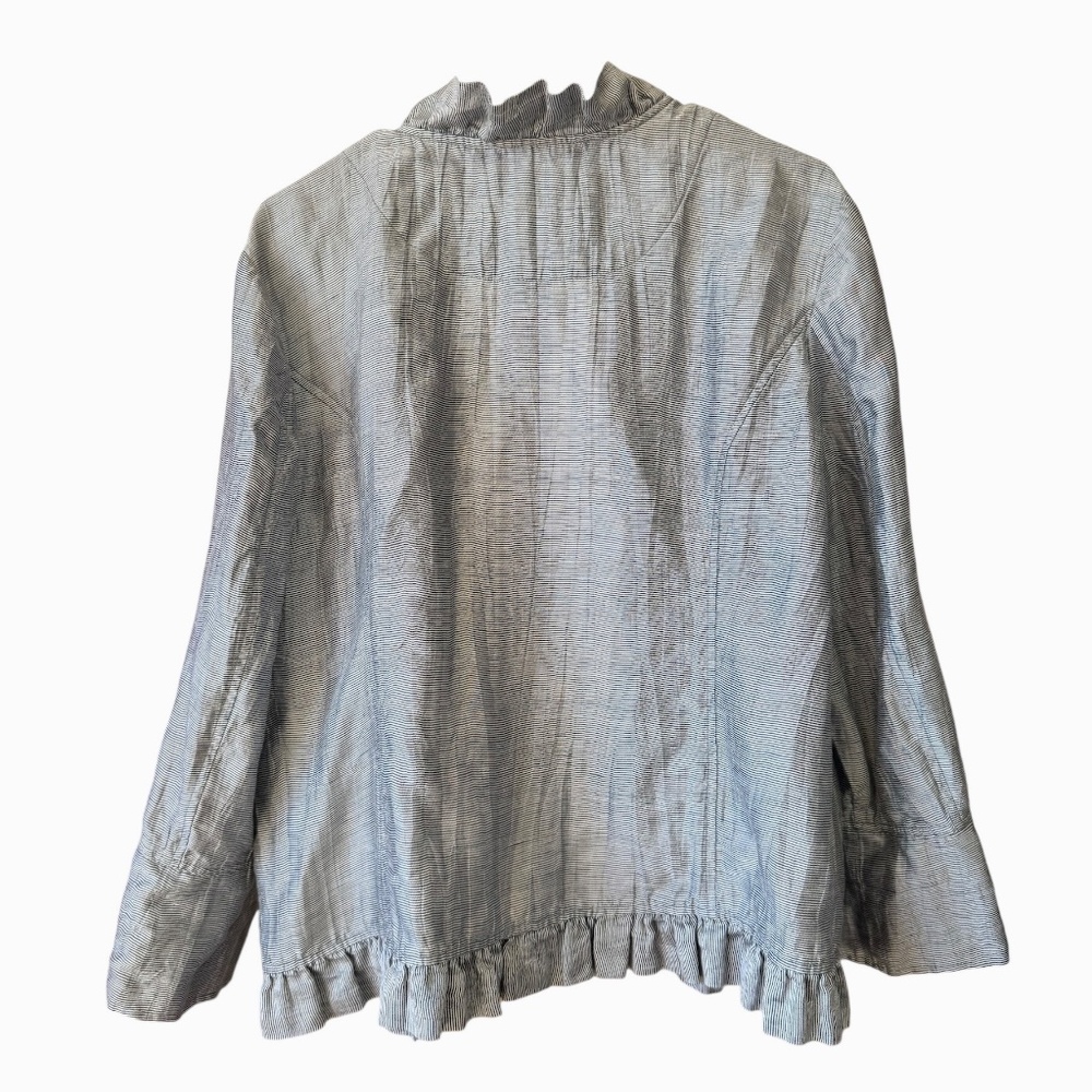 Chico's Open‎ Front Ruffle Swing Blue & White Cardigan Jacket Sz XL - Picture 3 of 5